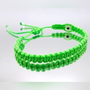 Neon green evil eye bracelet, green string braided wristband, unisex bracelet